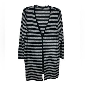 J Jill Lightweight Cardigan Size L Petite Wearever Collection Stripes Gray Black